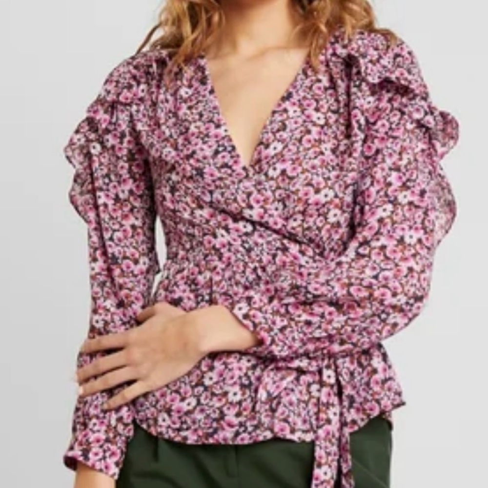 Floral Pink Wrap Top